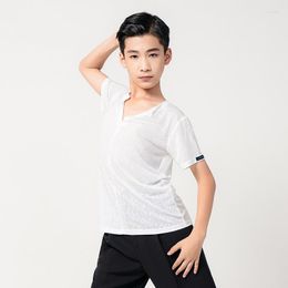 Stage Wear 2023 Latin Dance Tops For Boys V-Neck Short Sleeved Shirts Chacha Rumba Tango Dress Ballroom Practise Clothes DN15552