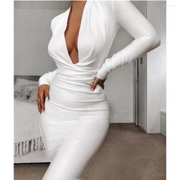 Casual Dresses 5 Colours Women Sexy Deep V Neck White Wine Blue Black Bandage Dress Knee Length Rayon Elegant Evening Party