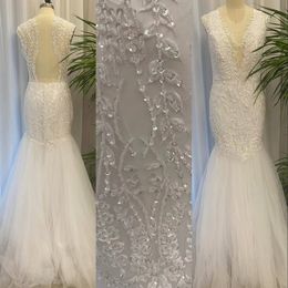 2023 Sexy Mermaid Wedding Dresses Gorgeous Sleeveless Lace Appliques Illusion Crystal Beads Jewel Neck Bridal Gowns Church Bride Wedding Dress Real Image