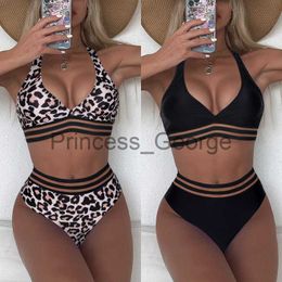 Women's Plus Size Swimwear 2023 new swimsuit women's triangle high waist cutout black lace up bikini x0621