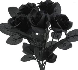 Party Decoration 20pcs Black Rose Artificial Flower Realistic Silk Bouquet For Wedding Table Centrepiece Vase Decor Halloween DIY