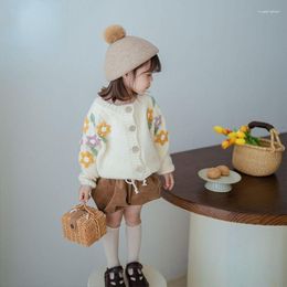 Jackets Spring Autumn Kids Sweater For Girls Knit Cardigan Casual Children Flower Cute Sweet Coat French Style