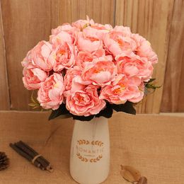 Dried Flowers Coffee Peony Artificial Small Retro Silk Flower Arrangement Centerpiece Supplies Fake Wedding Home Decor