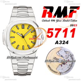 RMF 5711 Celebrate 170 Years A324CS Automatic Mens Watch Limited Edition Yellow Textured Dial Stainless Steel Bracelet Super Version Reloj Hombre Puretime C3