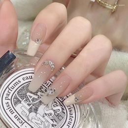 False Nails 24Pcs Long Ballerina Nail Tips Wearable French Coffin With Rhinestone Naked Colour Full Cover Fake Press On