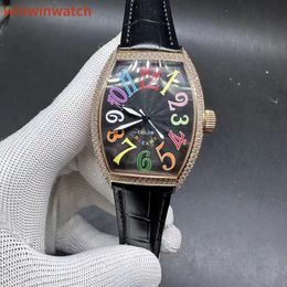 AAA automatic diamonds rose gold leather strap watch