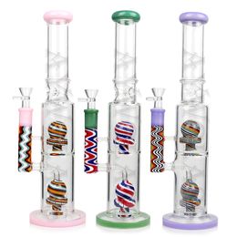 16 inches Oil rigs Hookah Doule UFO perc Made by imported USA rod Colour Glass Pipes 14.4 mm Jonit size Smoke water pipe tobacco cool bongs Dab rig recyler
