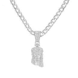 Pendant Necklaces Jesus Christ Piece Head Face Pendant For Men Iced Out Shining Crystal Charm Necklace With Chain Hip Jewelry 230620