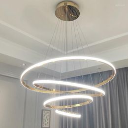 Chandeliers Modern LED For Living Room Bedroom Dining Chrome Plating Ring Creative Home Chandelier Light 2023