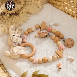 Rattles Mobiles Let's Make Baby Wooden Gym Stroller Bunny Hanging Pendant Toy Crochet Animal Pendant Bead Bracelet Infant Crib Mobile Rattle Toy 230620