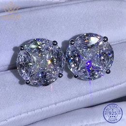 Stud WUIHA 925 Sterling Silver 3EX Crushed Ice 10CT VVS White Sapphire Synthetic Stud Earrings for Women Gift Drop 230620