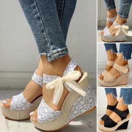 Women 203 Sandals 2024 Woman Flats Women's Ladies Platform Wedges Heel Floral Flower Lace-Up Shoes Footwear Chaussure Femme 's