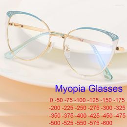 Sunglasses Fashion Vintage Anti Blue Light Glasses Women Metal Small Frame Computer Myopia Simplicity Ultra Prescription -2.5