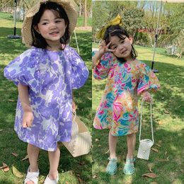 Girl's Dresses Baby Girls Dress Kids Flower Printed Dresses Toddler Puff Sleeved Costume 2023 Summer 2 To 8 Yrs Children's Clothes Princess AA230531