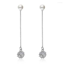 Dangle Earrings S925 Silver Earring Cute Pave Magic Love Cube Pearl Long Tassel Drop For Women Wedding Gift Lady Girl Fashion Jewelry