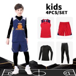 Clothing Sets Kids 4Pc Sets Fitness Suit Compression Tights Boys Gym Fitness Tights Winter Outdoor Basketball Jersey Sports Suits For Children 230620