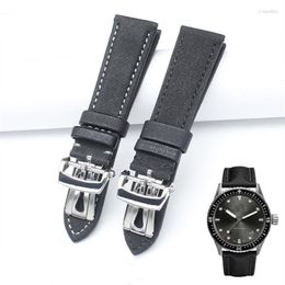 Uhrenarmbänder Hochwertiges Echtleder-Wrap-Nylon-Logo-Uhrenarmband 23 mm schwarzes glattes Armband passend für Blancpa FIFTY FATHOMS 50