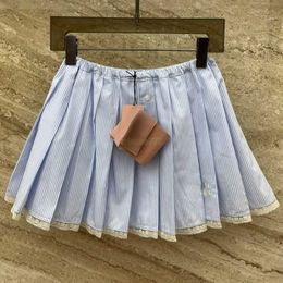 Skirts Designer Women A-line With Letter Embroidery Skirt Girls Cotton Vintage Milan Runway Brand High End Custom Brief Striped Mini Pleated Dresses 5DPB
