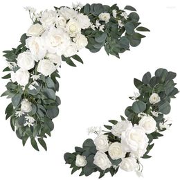 Decorative Flowers Wedding Sign Flower Swag Simulation Arch Party Reception Entrance Welcome Artificial Floral Decor Pack Of 2
