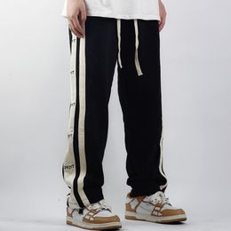 Mens Pants Color Match Side Striped Letter Embroidery Drawsring Casual Track Male and Female Straight Hip Hop Loose Trousers 230620