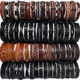 Bangle 50Pcs/lot Wholesale Random Retro Multi-layer Leather Bracelet For Men Women Handmade Charm Bracelet Wrap Jewellery NM3 230620