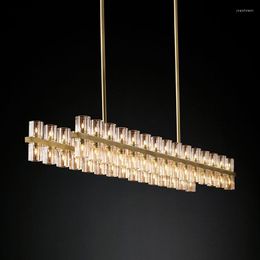 Pendant Lamps All Copper Dining Room Chandelier Light Luxury Villa Duplex Building Living Study Entrance Crystal