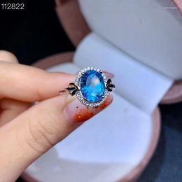 Cluster Rings Cupid's Arrow Charming Blue Topaz Gem Ring For Women Silver Engagement 8X10mm Natural Colour Girl Birthday Gift