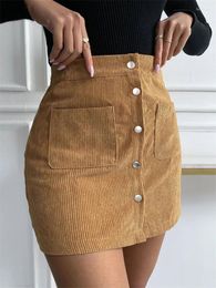 Skirts Tossy Women's A-Line Corduroy Skirt Button Up Flare Skater Cord High Waist Short Official Ladies Black With Pockets