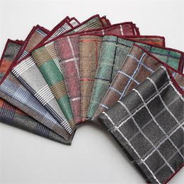 Pocket Square 10Pcs/Lot Plaid Pattern Grey Pocket Square for Men Suit Hank Silk Red Cotton Handkerchiefs Blue Hankies Wedding Accessories B197 230620