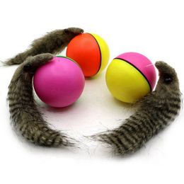 Cat Toys Electric Cat Teaser Ball With Feather Attachment Powered By Battery Interactive Rolling Plaything Pet Supplies Random