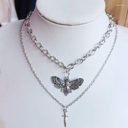 Pendant Necklaces Gothic Choker For Men Women Skull Moth Sword Charm Necklace Witch Jewelry Gift Silver Color Vintage 2023