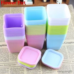 Planters Pots Random Color Mini Square Plastic Plant Flower Pot With Trays Home Office Decor Planter Plastic Green Plant Pots R230621