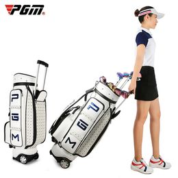 Golf Bags PGM Retractable Golf Bag with Wheel PU Waterproof Golf Standard Ball Packages Large Capacity Travel Golf Cart Club Bag 230620