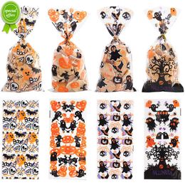 New 50Pcs Halloween Plastic Candy Bags with Twists Cookies Snacks Gift Packaging Bag Halloween Party Decor Supplies Trick Or Treat