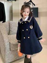 Coat Breasted Style Girls Navy 2023 Mid length Clothing Double Autumn Little Spring Fashion Toddler 230620