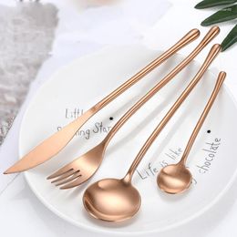 Dinnerware Sets Vintage Matte Rose Gold 18/10 Stainless Steel 4Pcs Cutlery Set Wedding Tableware Knife Coffee Spoon Fork Flatware