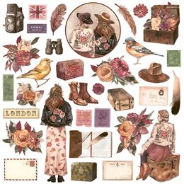 Gift Wrap Vintage Travelling Girl Stickers Decorative Diary Scrapbooking Material Hand Made Collage Aesthetic Craft Supplies