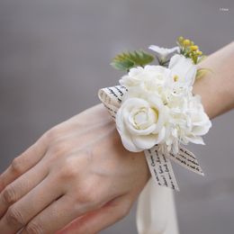 Decorative Flowers Artificial Silk Rose Flower Bride Wrist Corsage Sister Women Hand Wedding Party Decoration