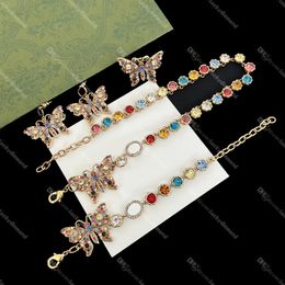 Butterfly Pendant Necklaces Women Colourful Diamond Charm Bracelets INS Fashion Party Letter Earring for Ladies Designer Rings