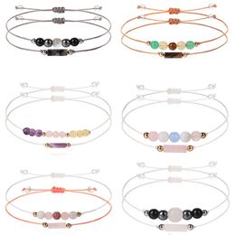 Colorful Bilayer Natural Crystal Stones Beads Braided Bracelet for Women Men Handmade Woven Stone Reiki Healing Stone Bracelet