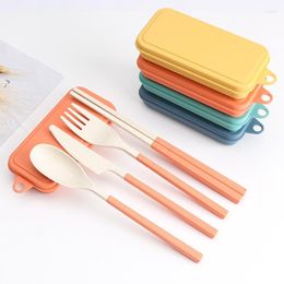 Dinnerware Sets 4pcs Travel Cutlery Set Foldable Spoon Fork Chopstick With Box Student School Picnic Lunch Portable Camping Tableware