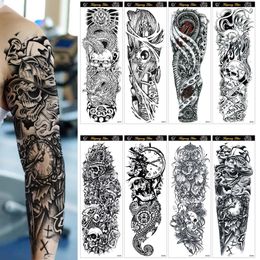 Temporary Tattoos 20 Sheets Large Full Arm Temporary Tattoo Sticker Men Women Cool Skull Forest Fish Leg Shoulder Sleeve Fake Body Art Totem 230621