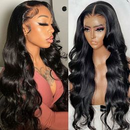 Body Wave Lace Front Human Hair Wig 13X4 Transparent Lace Frontal Wig Natural Color Long Loose Wave Wigs Pre Plucked