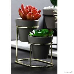 Planters Pots Succulent Pottery Planter Pots Metal Stand Flower Display Shelf Garden R230621