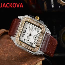 Top Brand mens big diamonds ring watches 42mm square roman dial designer Classic bracelet Wristwatch Battery Powers Chronograph Qu247z