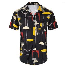 Men's Casual Shirts Vintage 50s Rockabilly Style Cuban Holiday Beach Shirt Summer Short Sleeve Button Streetwear Loose Comfortable Top
