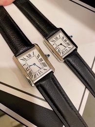 Classic Women Men Black Leather Must Watches Vintage Quartz Rectangle Wristwatch Couples Roman Numbers Watch Geometric Clock 24 27mm