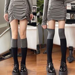 Women Socks 2pairs Woman Knee High Cute Black Grey Patchwork Lolita Long Stockings Cosplay Party Sexy Spring Autumn Winter