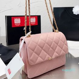 Women Designer Classic Flap Bag Caviar Leather Quilted Gold Metal Hardware Double Chain Cross Body Shoulder Handbag Luxury Purse 5 Colours 19x13cm