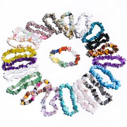 Colourful Natural Crystal Crushed Stone Elastic Bracelet for Women Men Bohemia Crystal Stone Irregular Geometric Bracelet Gifts